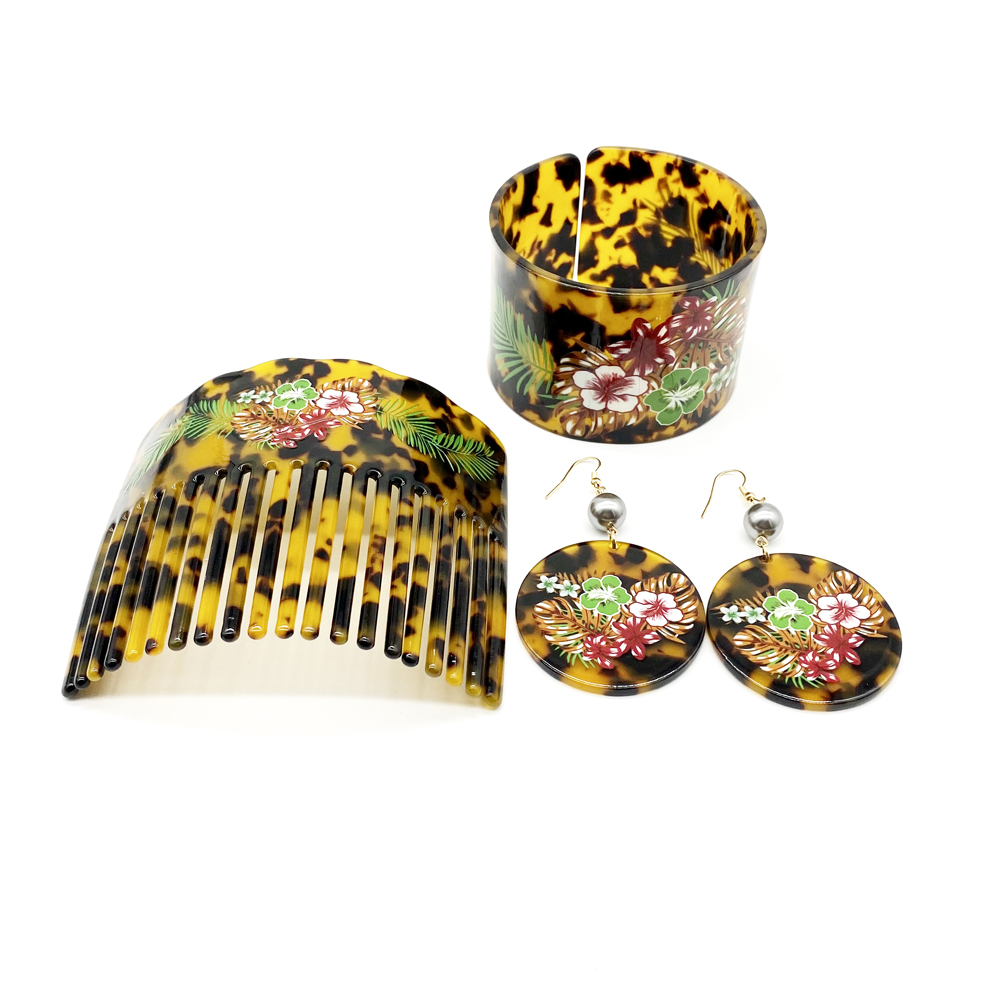 Pacific Jewelry & Watches Los Angeles - Nieuwste Mode Bloemen Gedrukt Bangle Kam