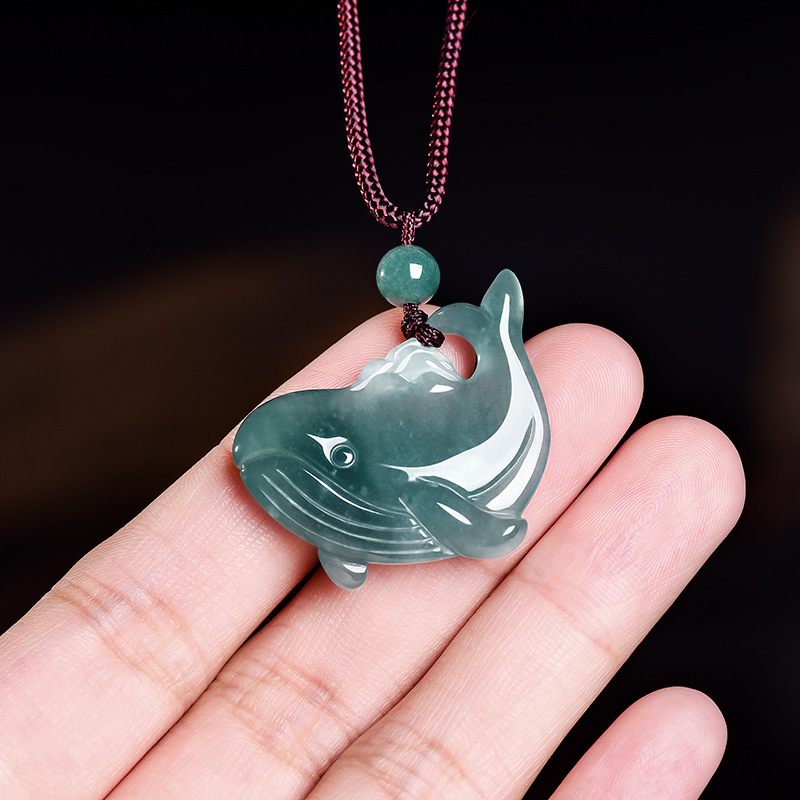 The Jewelry & Watches - Natuurlijke Birmese Jadeiet Walvis Hanger Ketting