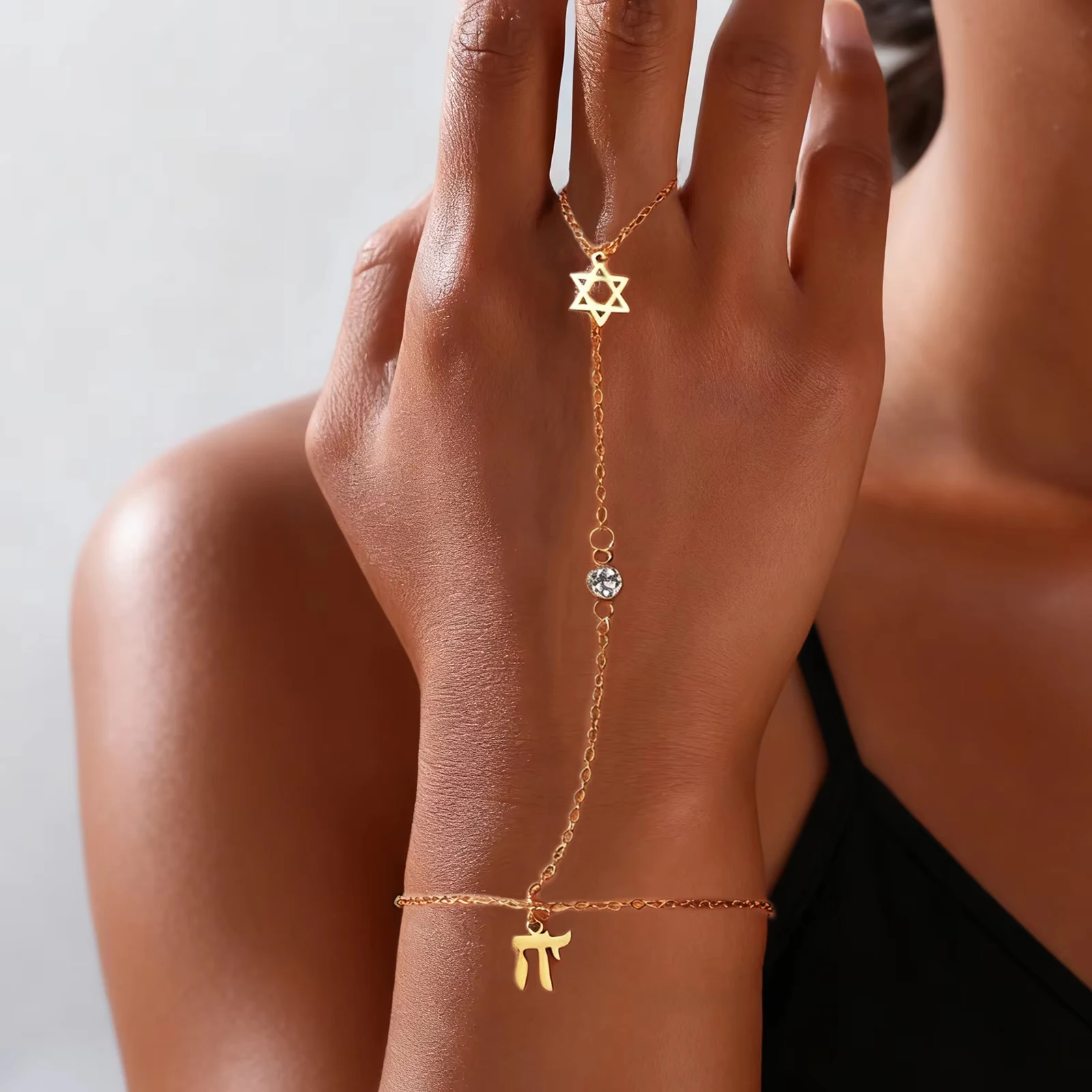 The Jewelry & Watches - Joodse Davidster Hebreeuwse Letter Chai Vingerbandje