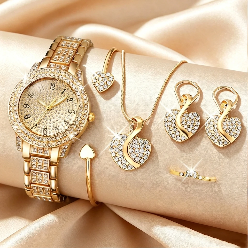 Mystery Jewelry Jar Watches - 6PCS Fashion Rhinestone Dameshorloge Hart Sieraden
